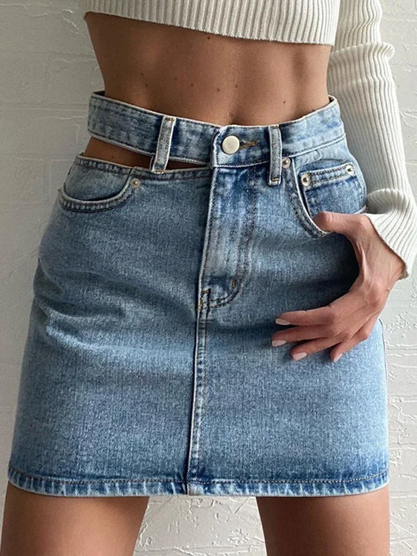 Denim High Waist Cut Out Short Skirt