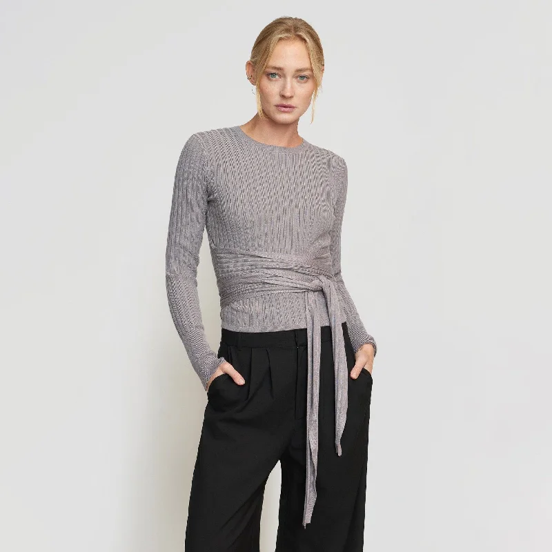 Deniza Tie-Front Ribbed Long-Sleeve Sweater