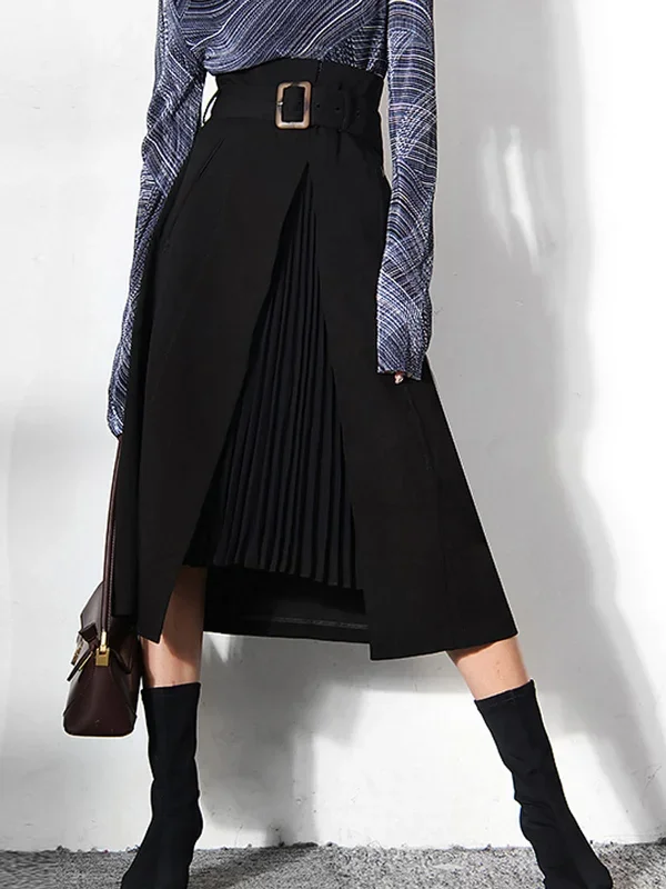 Irregular Package Belted Midi Skirt