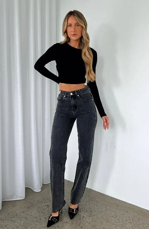 Jordyn High Waisted Straight Leg Jeans Washed Black