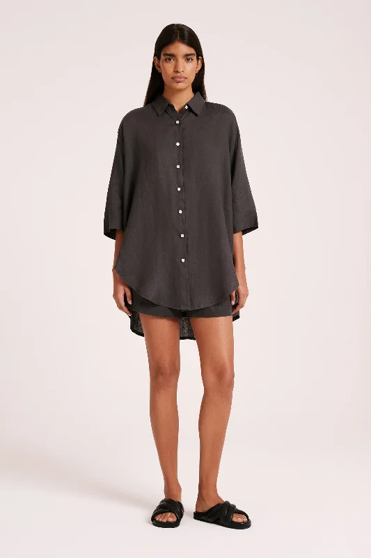 LOUNGE LINEN LONGLINE SHIRT