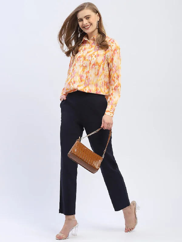 Madame Abstract Print Orange Regular Shirt