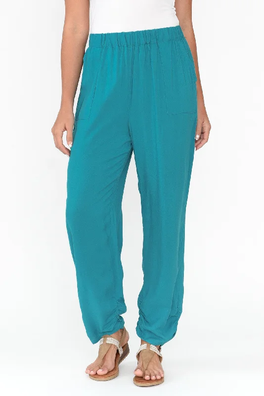 Milly Teal Ruched Hem Pants