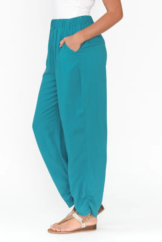 milly-teal-rucked-hem-pant