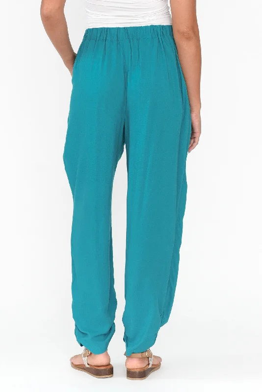 milly-teal-rucked-hem-pant