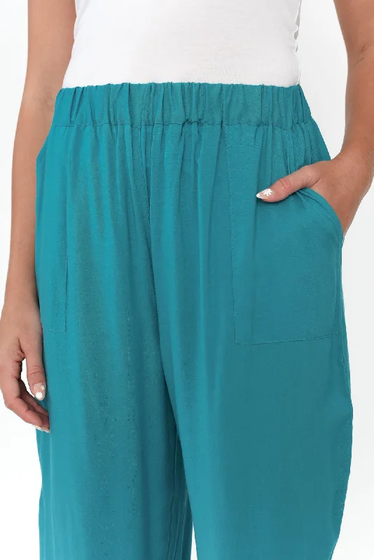 milly-teal-rucked-hem-pant