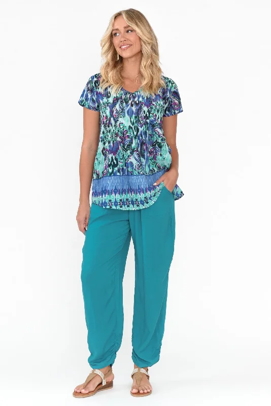 milly-teal-rucked-hem-pant