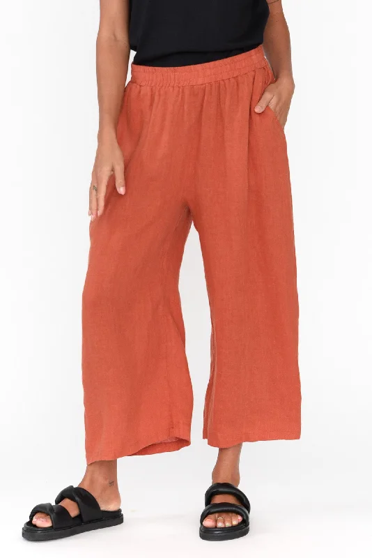 Olga Rust Linen Wide Leg Pants