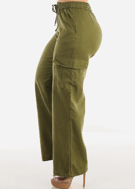 olive-linen-high-waist-cargo-pants-drawstring-hem-6879pnolive