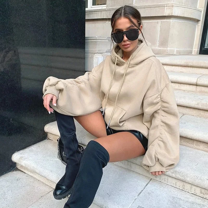 Oversized Puff Sleeve Hooded Top 