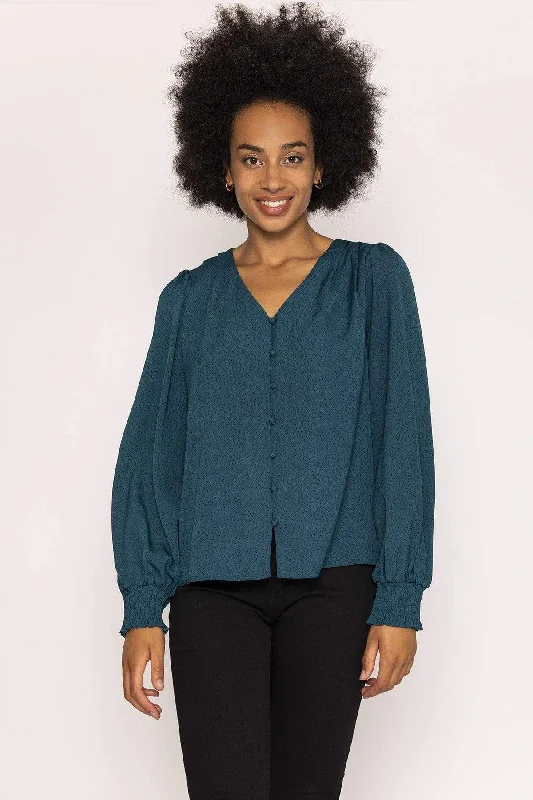 Polka Dot Print V Neck Top in Teal