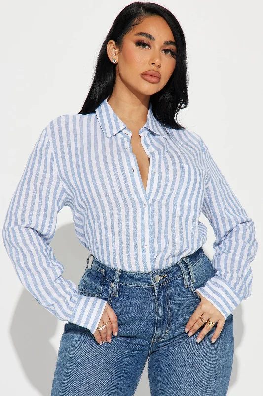 Salty Air Striped Linen Shirt - White/Blue