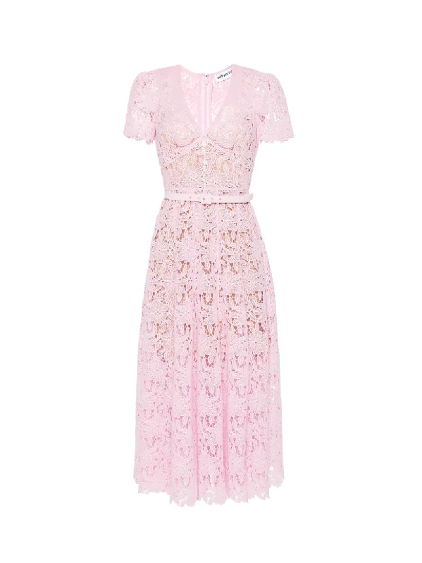 Pale Pink Guipure Lace Midi Dress