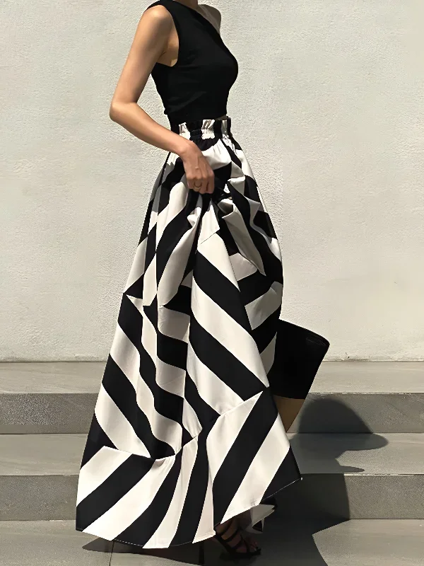 stripe-print-long-skirt