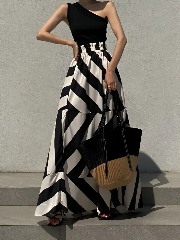 stripe-print-long-skirt