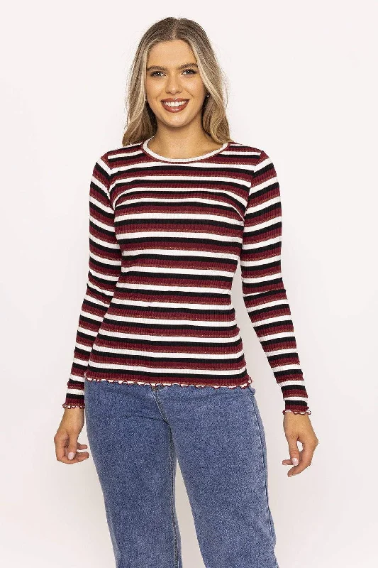 Stripe Rib Top in Burgundy