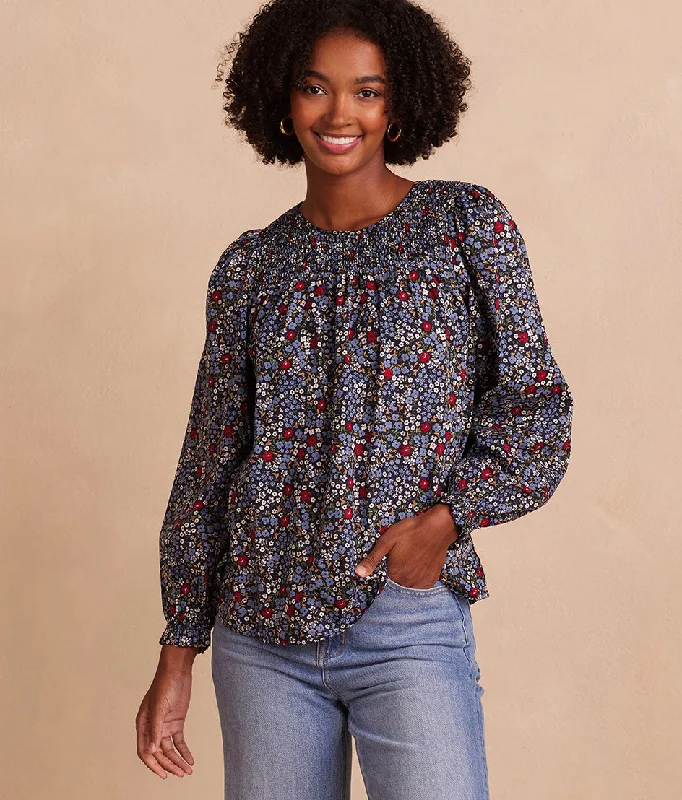 The Perfect Smocked Cotton Top - Outbloom in Midnight