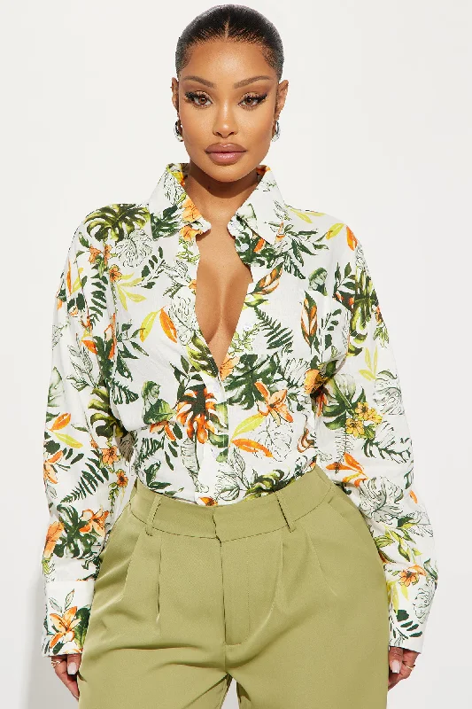 Tropical Vibe Linen Shirt - White/combo