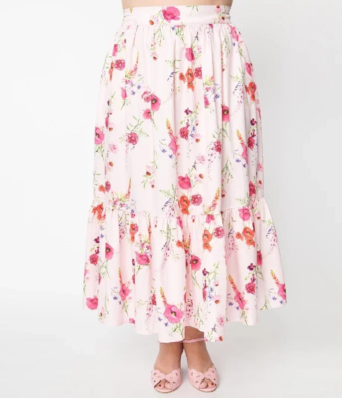 unique-vintage-plus-size-light-pink-floral-tiered-midi-skirt