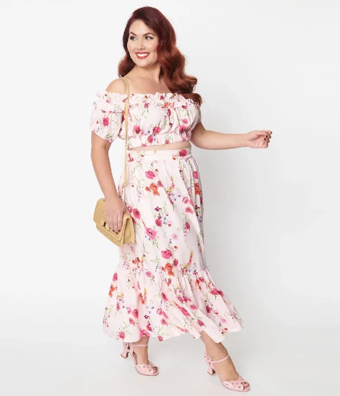 unique-vintage-plus-size-light-pink-floral-tiered-midi-skirt