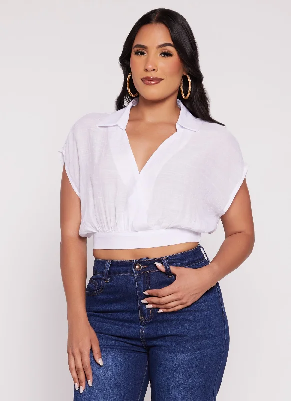 Guaze Knit Cropped Faux Wrap Top