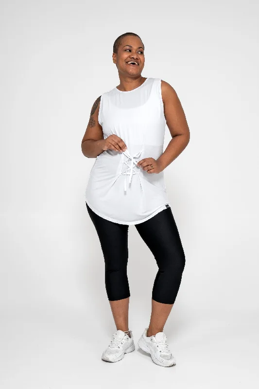 White Slinky To Touch - Corset Front Sleeveless Boyfriend Tee