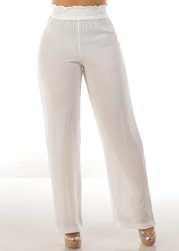 White Smocked Waist Wide Legged Pants