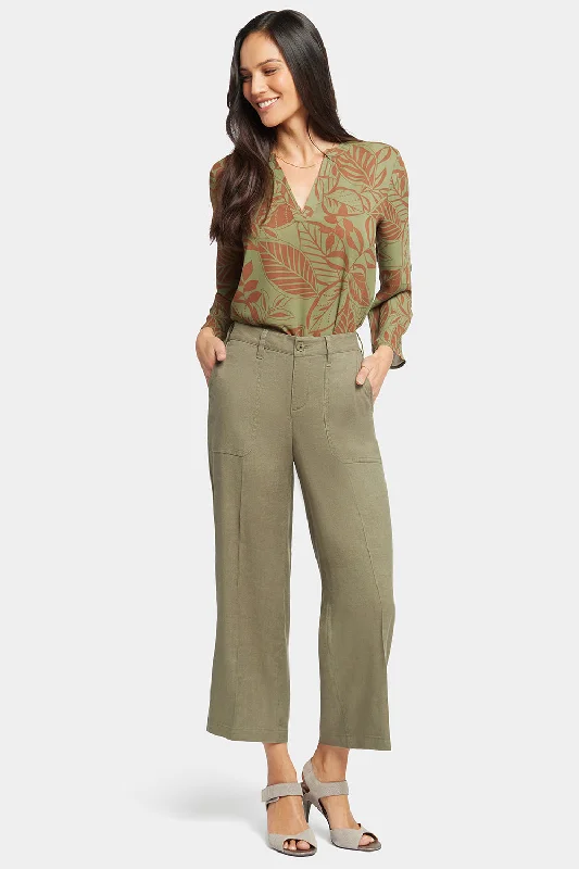 Wide Leg Cargo Capri Pants - Avocado