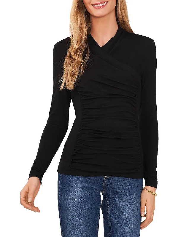 Womens Ruched Surplice Pullover Top